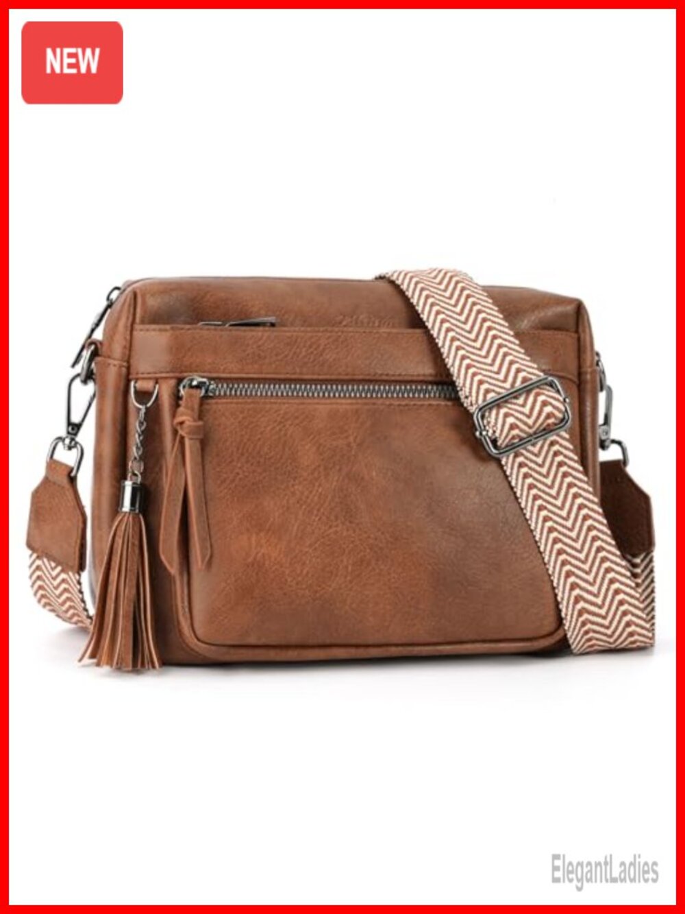 Vegan Leather Crossbody Bag Multi Pocket Tassel Shoulder Purse